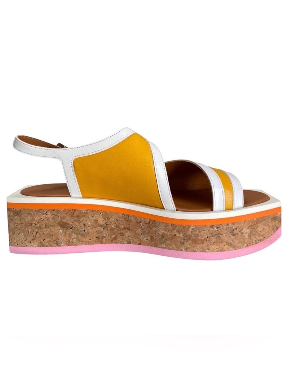 Robert Clergerie Umal Talco Blanc Agneau Soleil Yellow White Sandals 8.5 NWT